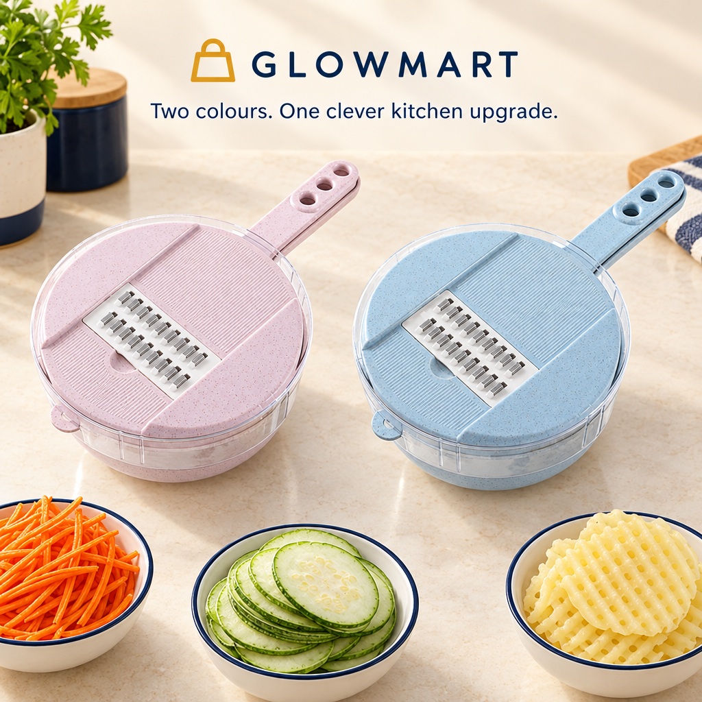 Glowmart vegetable slicer image showing pink and blue variants